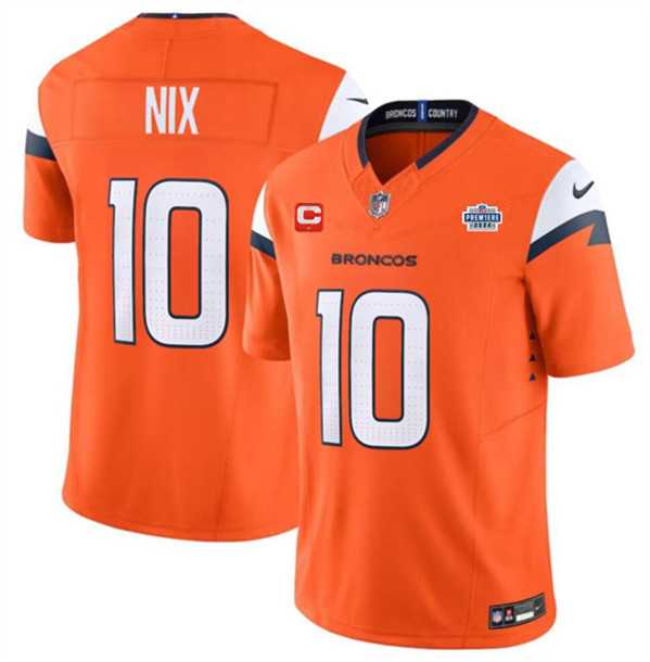 Men & Women & Youth Denver Broncos #10 Bo Nix Orange 2024 F.U.S.E. With Draft Pacth and 1-Star C Patch Vapor Limited Stitched Jersey